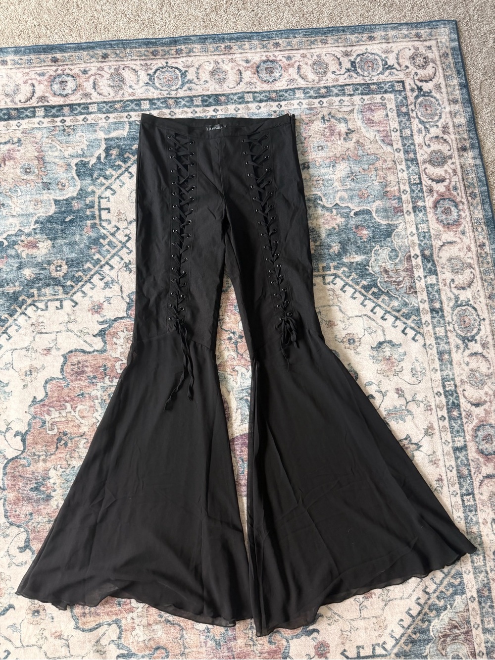 Widow Black Lace-Up Flared Pants